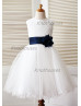 Ivory Sequin Tulle Curly Hem Knee Length Flower Girl Dress